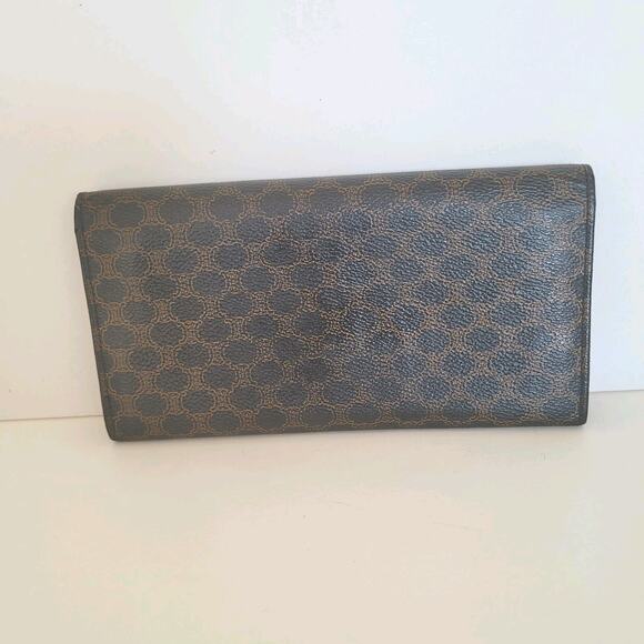 Celine Vintage Envelope Leather Large Wallet Macadam Black Brown Long - Picture 2 of 15